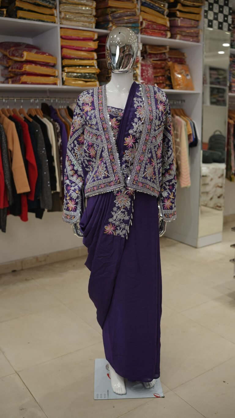 Designer Purple Pre-Draped Saree with Embroidered Jacket