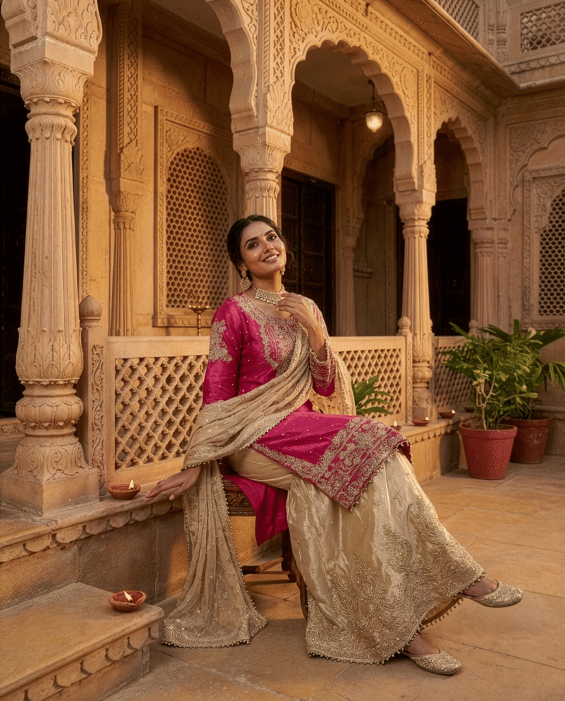 R-Kanika Rani Pink Jimychoo cloth Kurta Set with Plazzo