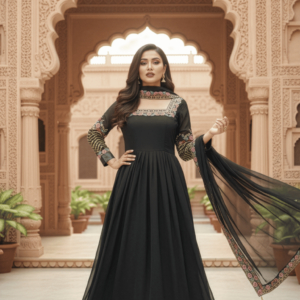 Midnight Black Georget  Anarkali Suit with pant