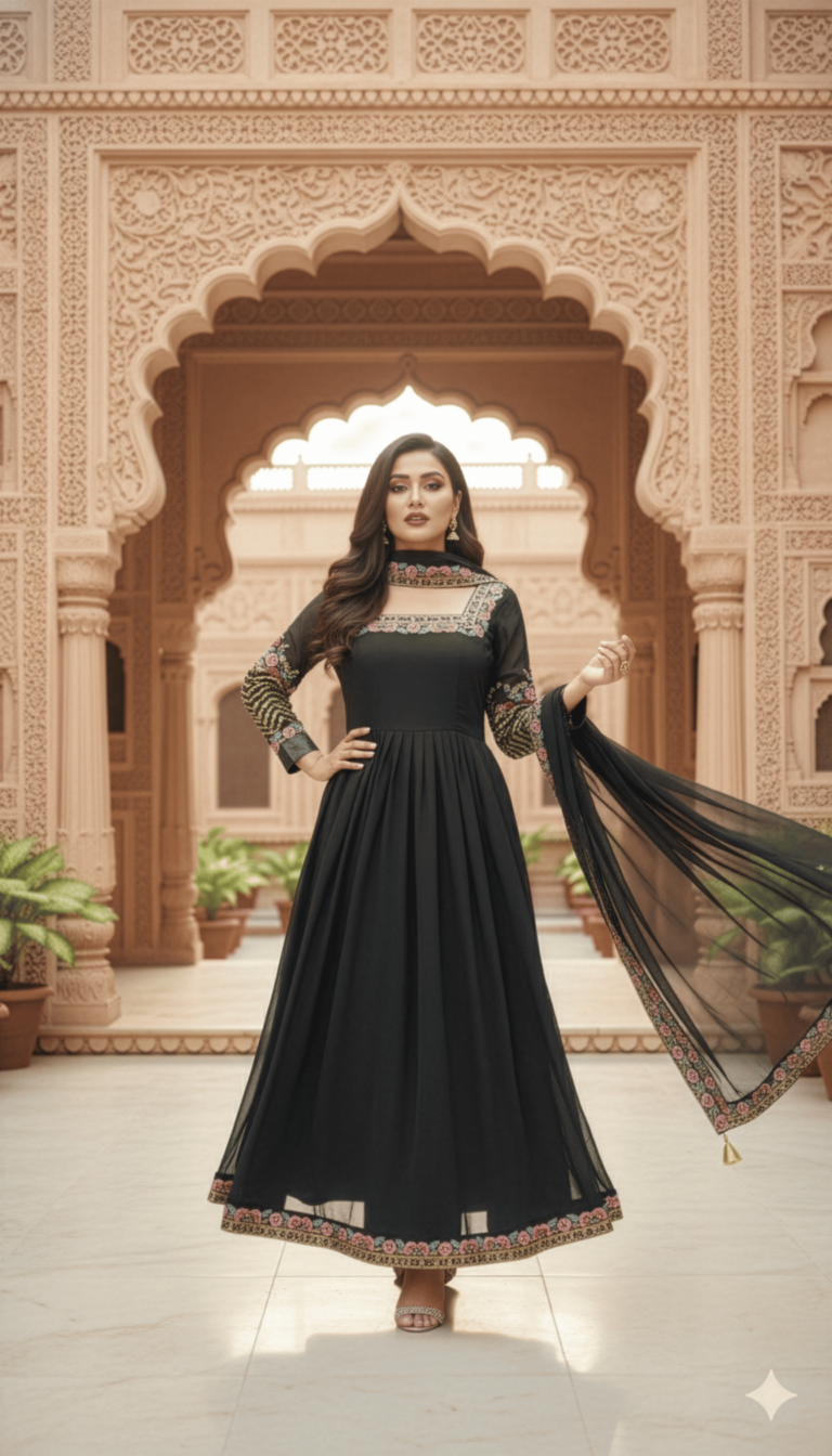 Midnight Black Georget  Anarkali Suit with pant