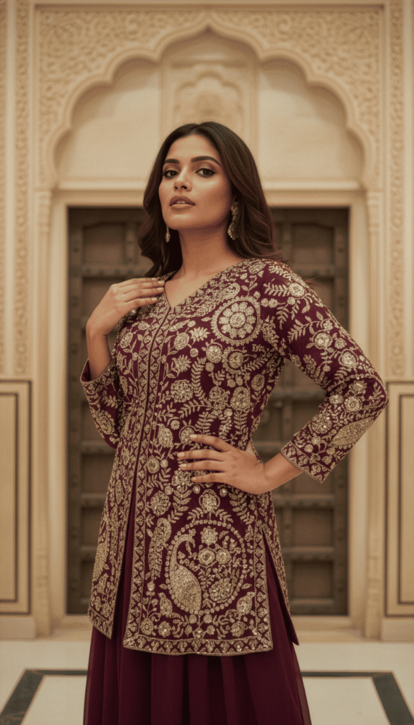 Royal Maroon Corset with plazzo short